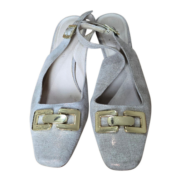 Y2k Donald J Pliner 6.5 Metallic Selma  Slingback Pump Horsebit kitten heel - Picture 4 of 9